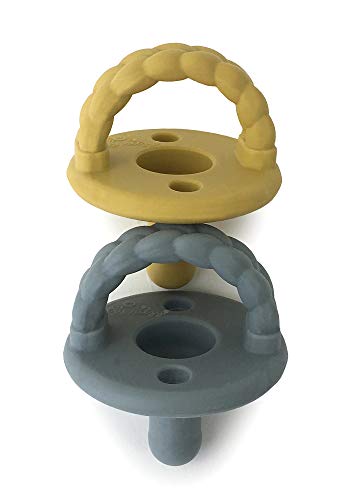 Itzy Ritzy Sweetie Soother Pacifier Set of 2 - Silicone Newborn Pacifiers with Collapsible Handle & Two Air Holes for Added Safety; Set of 2 in Dark Gray & Yellow, Ages Newborn & Up