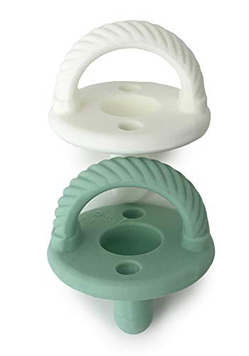 Itzy Ritzy Sweetie Soother Pacifier Set of 2 - Silicone Newborn Pacifiers with Collapsible Handle & Two Air Holes for Added Safety; Set of 2 in Mint & White, Ages Newborn & Up