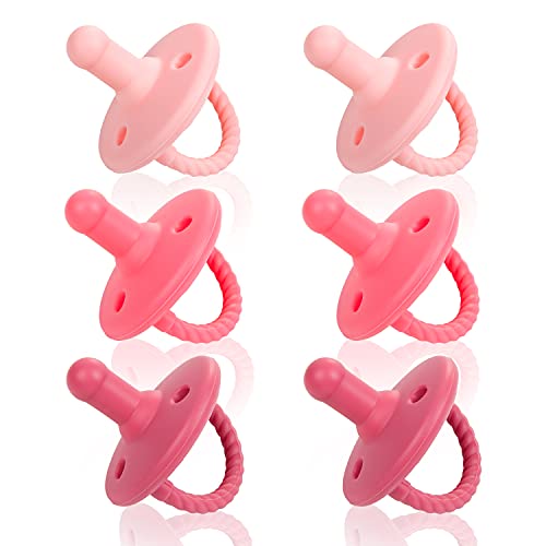 Sweet Child Baby Soother Pacifier | Set of 6 Silicone Pacifiers with Collapsible Handle | Three Air Holes for Added Safety | for Boys Or Girls Ages Newborn 0-6 Months