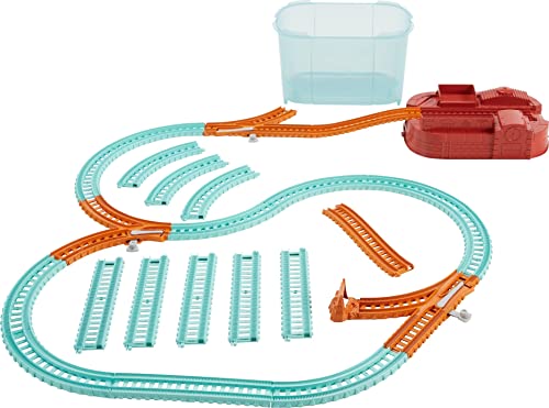 Fisher-Price Thomas & Friends TrackMaster Builder Bucket, storage container with 25 train track and play pieces for preschool kids