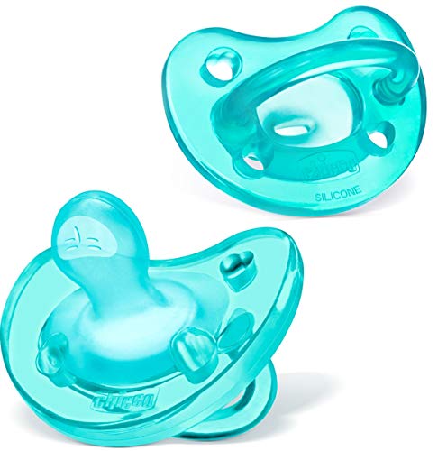 Chicco PhysioForma® 100% Soft Silicone One Piece Pacifier for Babies 16-24m, Teal, Orthodontic Nipple, BPA-Free, 2-count in Sterilizing Case