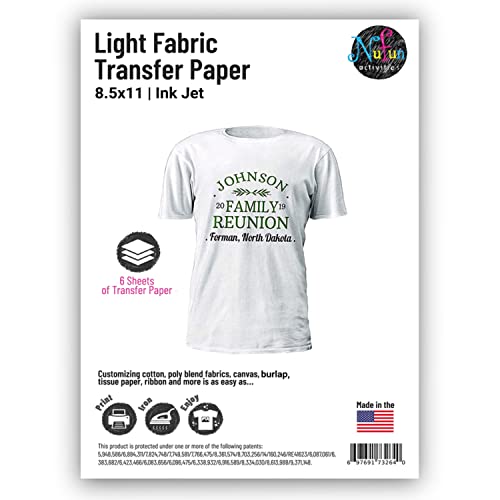 SPECIAL PROMOTIONAL PRICING: NuFun Activities Inkjet Printable Iron-On Heat Transfer Paper, Light Fabrics, 8.5 x 11 inch (6 Sheets)