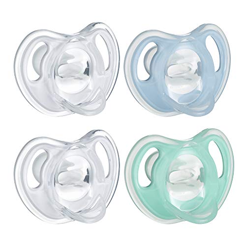 Tommee Tippee Ultra-Light Silicone Pacifier, Symmetrical One-Piece Design, BPA-Free Silicone Binkies, 0-6m, 4-Count