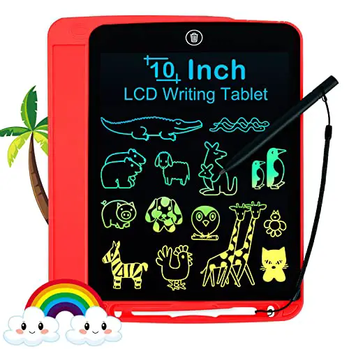 LCD Writing Tablet for Kids 10 Inch, Colorful Doodle Board Drawing Tablet with Lock Function, Erasable Reusable Writing Pad, Educational for 3-6 Year Old Girls Boys(Red+Lanyard)