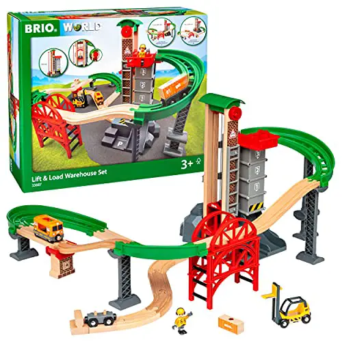 BRIO World - 33887 Lift & Load Warehouse Set | 32 Piece Train Toy with Accessories and Wooden Tracks for Kids Ages 3 and Up