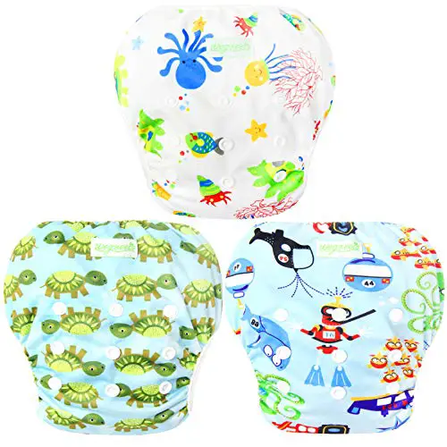 wegreeco Baby & Toddler Snap One Size Adjustable Reusable Baby Swim Diaper (Diving, Ocean, Turtle, Large, 3 Pack)