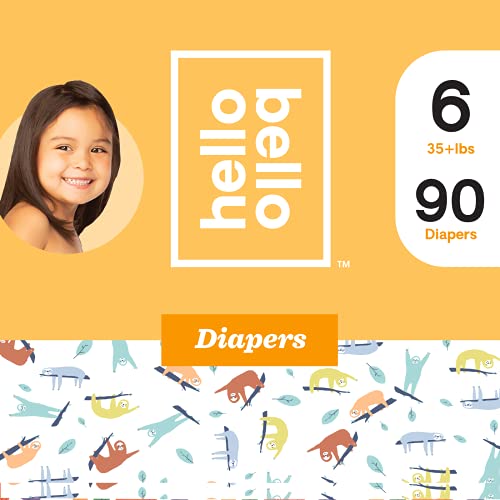 Hello Bello Premium Baby Diapers I Affordable Hypoallergenic and Eco-Friendly Absorbent Diapers for Babies and Kids I Size 6 I Sleepy Sloths Design I 90 Count (5 Packs of 18)