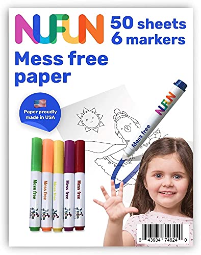 NuFun Activities Mess Free Set - Kids Create No Mess Wonders with Special Coloring Paper, Gift for Toddlers and Kids, 50 Blank Pages and 6 Markers