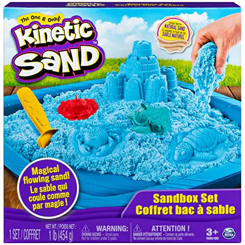 Kinetic Sand, Sandbox Playset with 1lb of Blue and 3 Molds, for Ages 3 and up