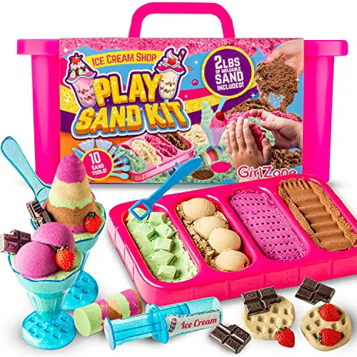 GirlZone Ice Cream Shop Play Sand for Kids, DIY Kids Sand Kit and Sand Toys for Kids 6-10, Complete Ice Cream Sand Toys for Kids in All The Colors You Need, Cool Add Ins and More