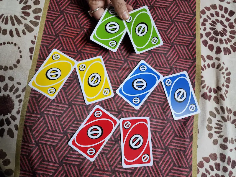 UNO Skip card of  Red, green, blue, and yellow colors.