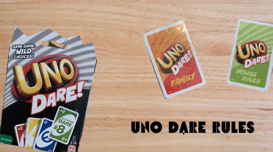 The image shows UNO Dare Card Game Box with its different decks