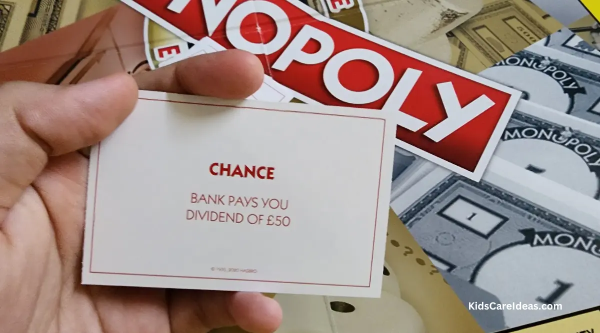 Image of Chance card which reads "Bank pays you Dividend of £50"