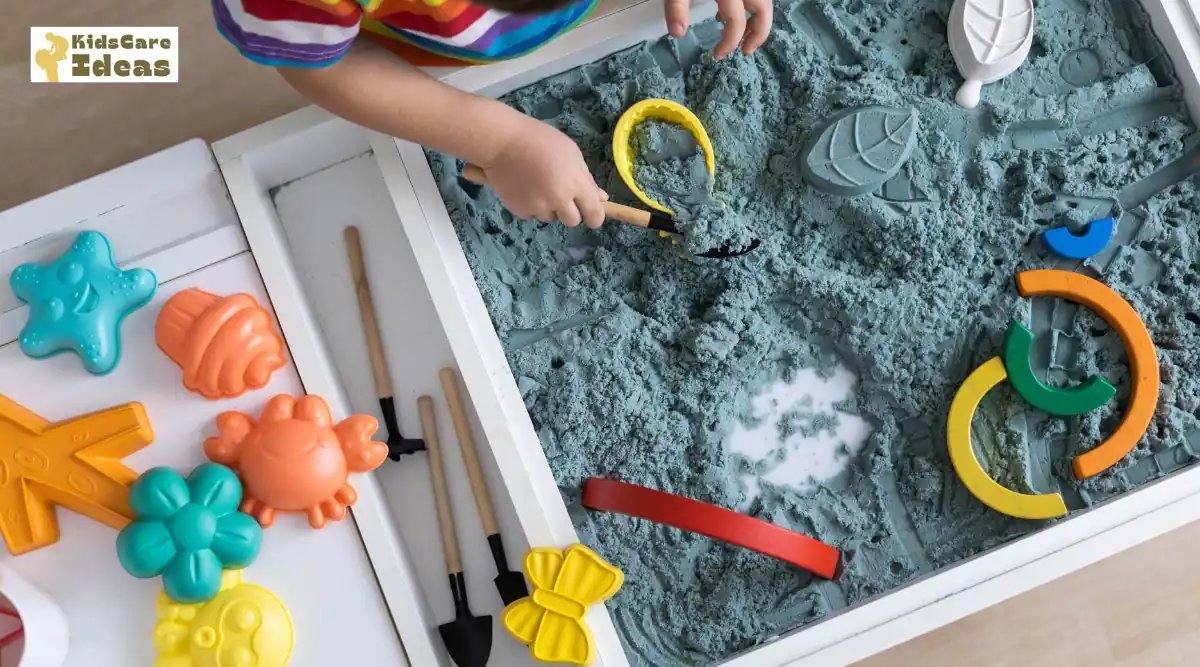 This image shows making kinetic sand