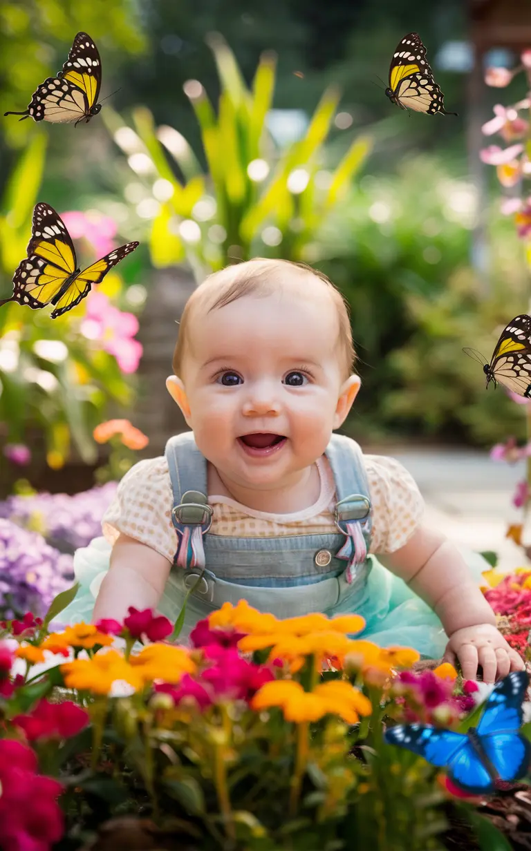 6 month old photoshoot in a Butterfly garden visit