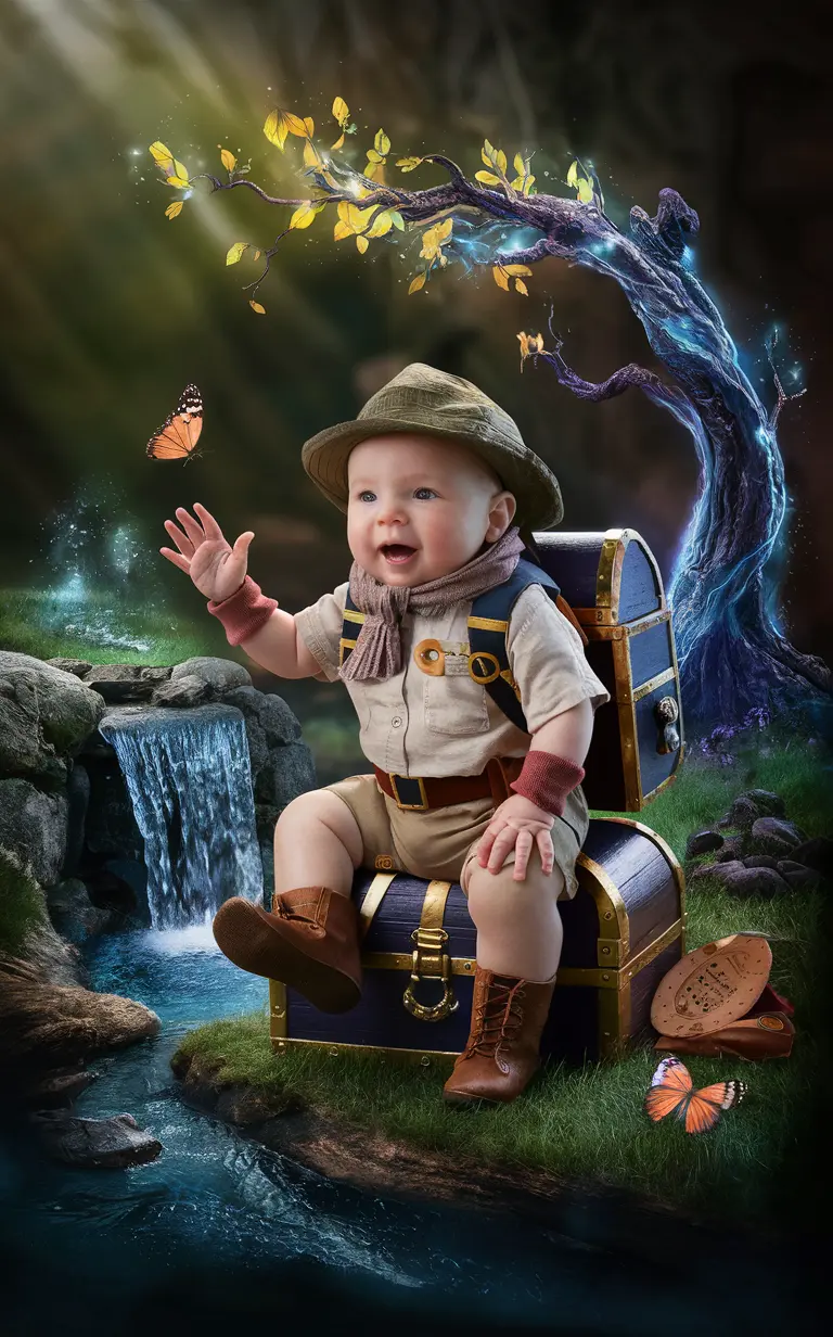 Adventure-themed photoshoot for 6 month old