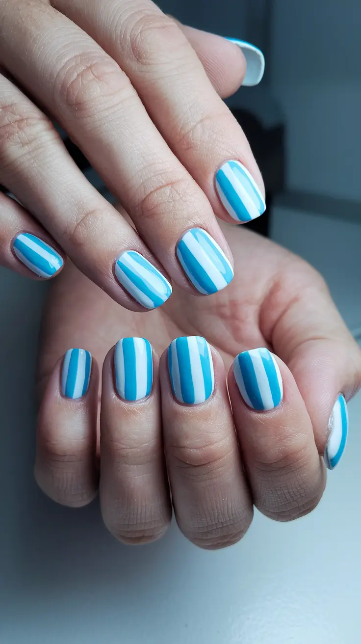 Baby Blue Stripes on Nails