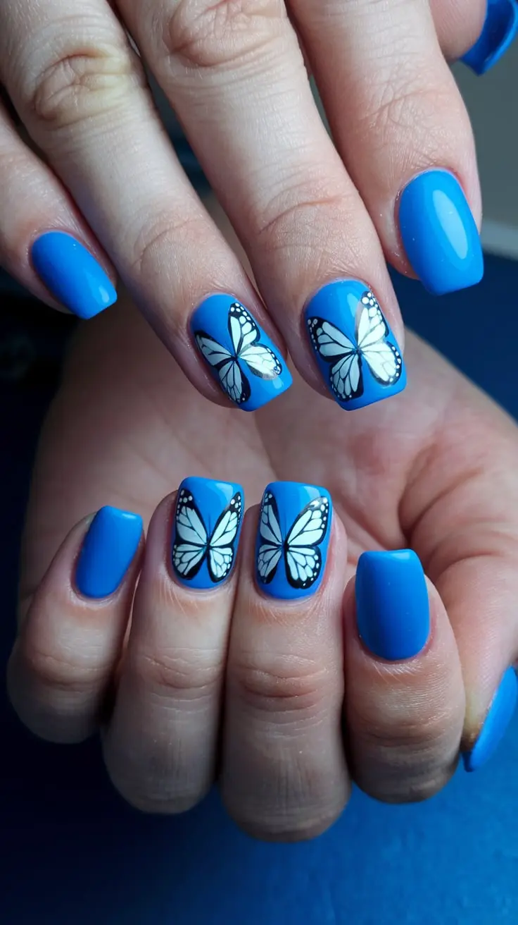 Blue Butterfly Nails