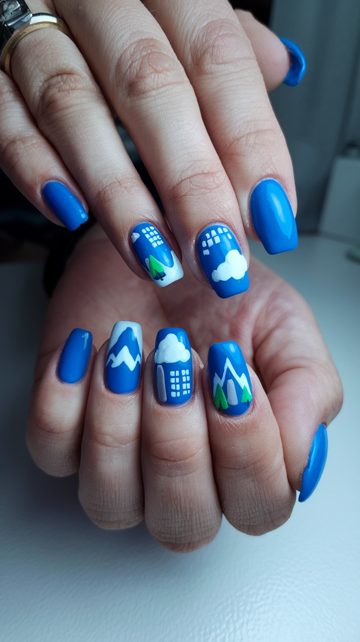 Blue Cloud Art Nails