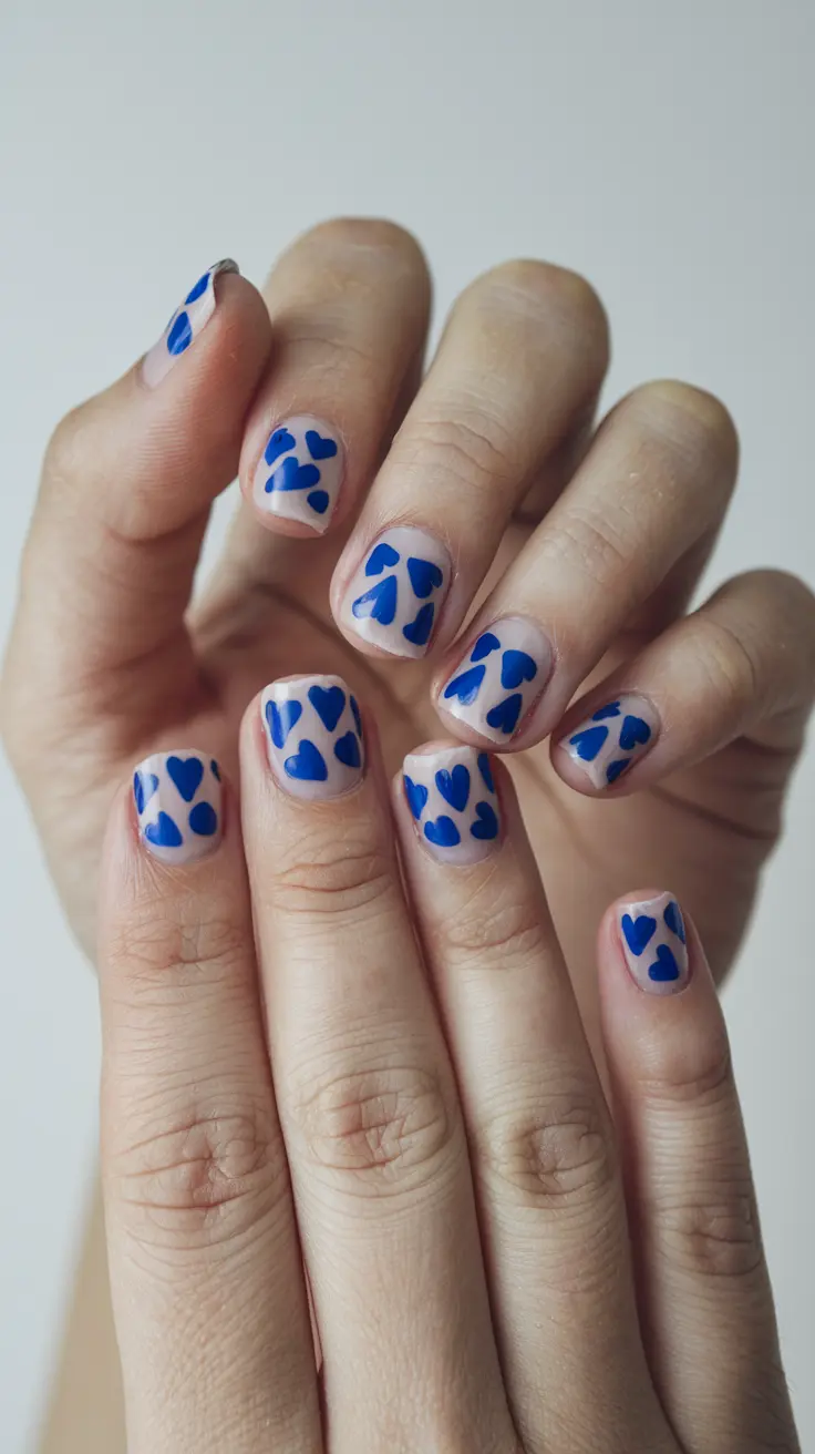 Blue Hearts Nails