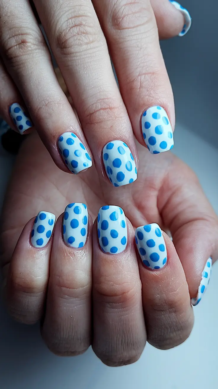 Cute Blue Polka Dots Design on nails