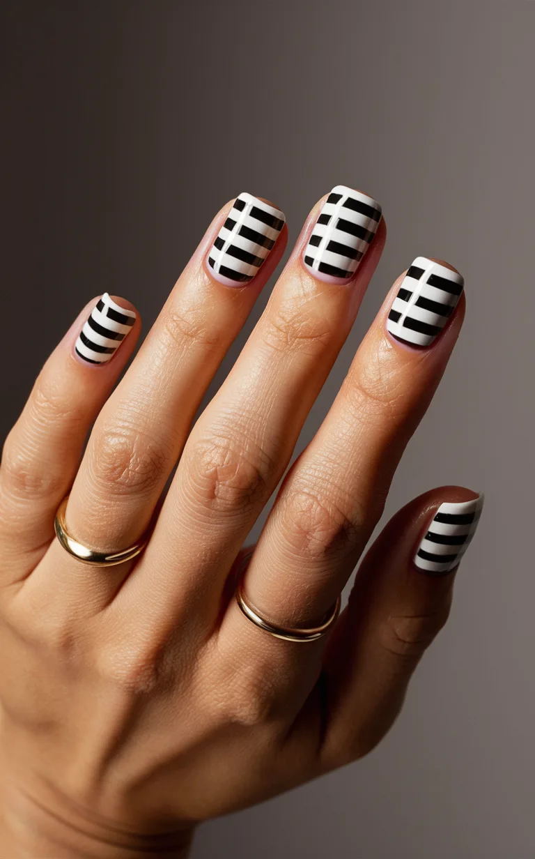 Monochrome Stripes on Short nails