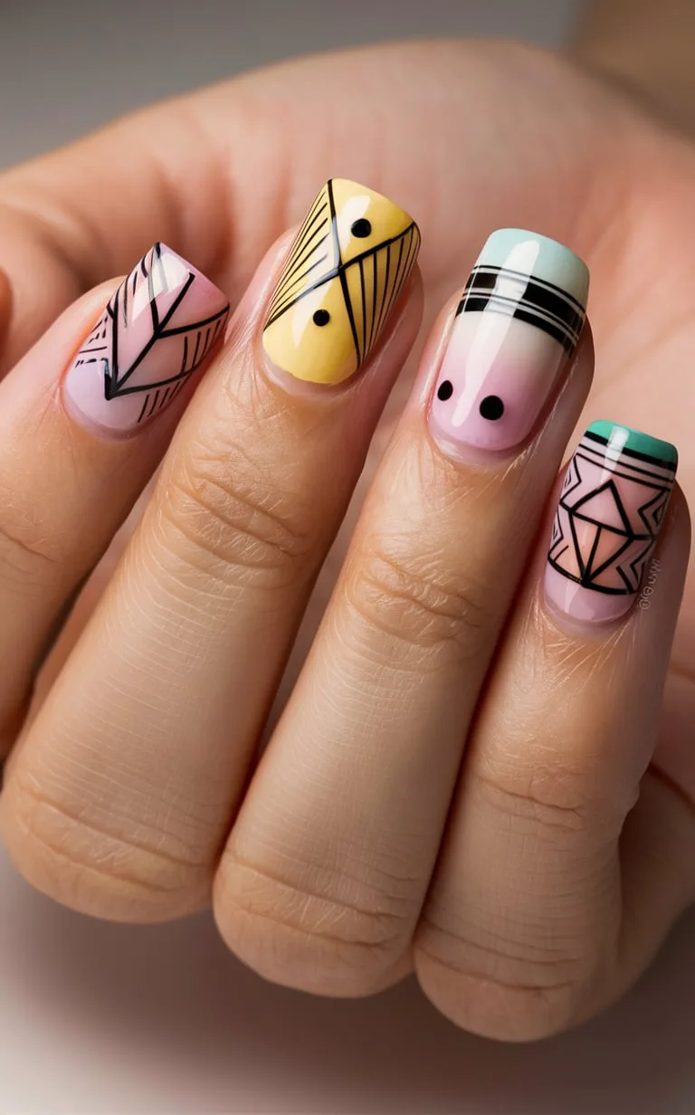 Geometric Patterns on Short nails