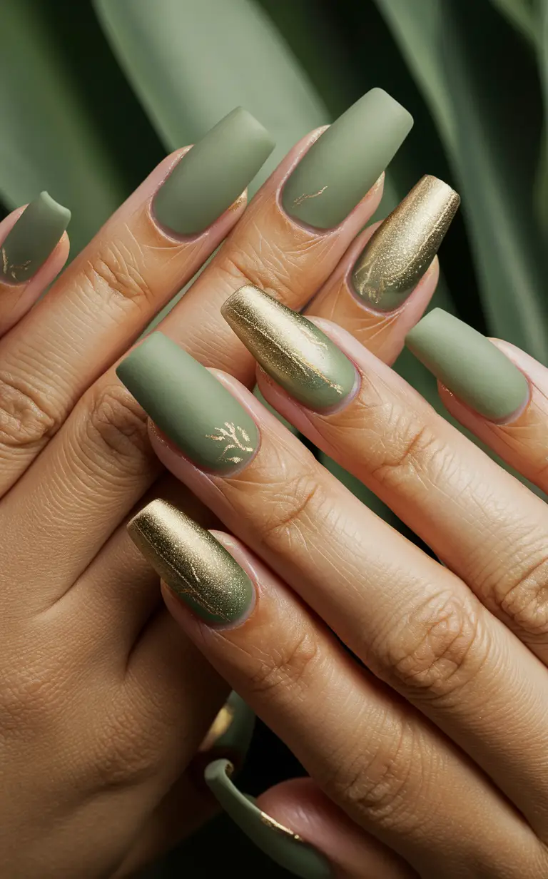 Matte Sage Green with Gold Tips