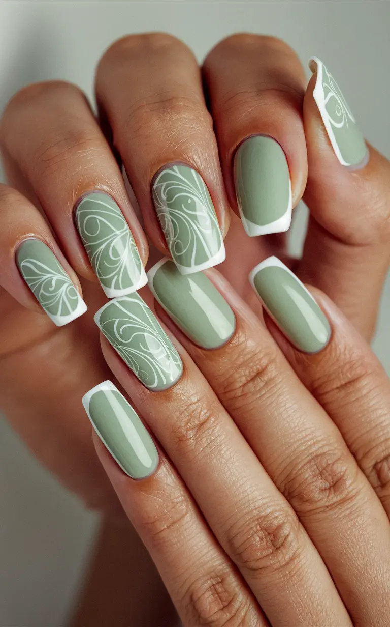 Sage Green French Manicure