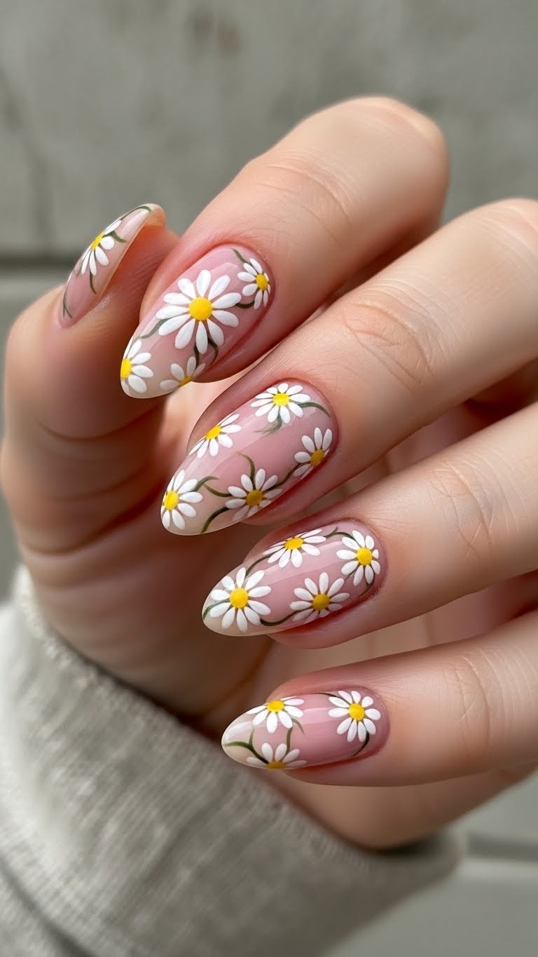 Delicate Daisy Nails