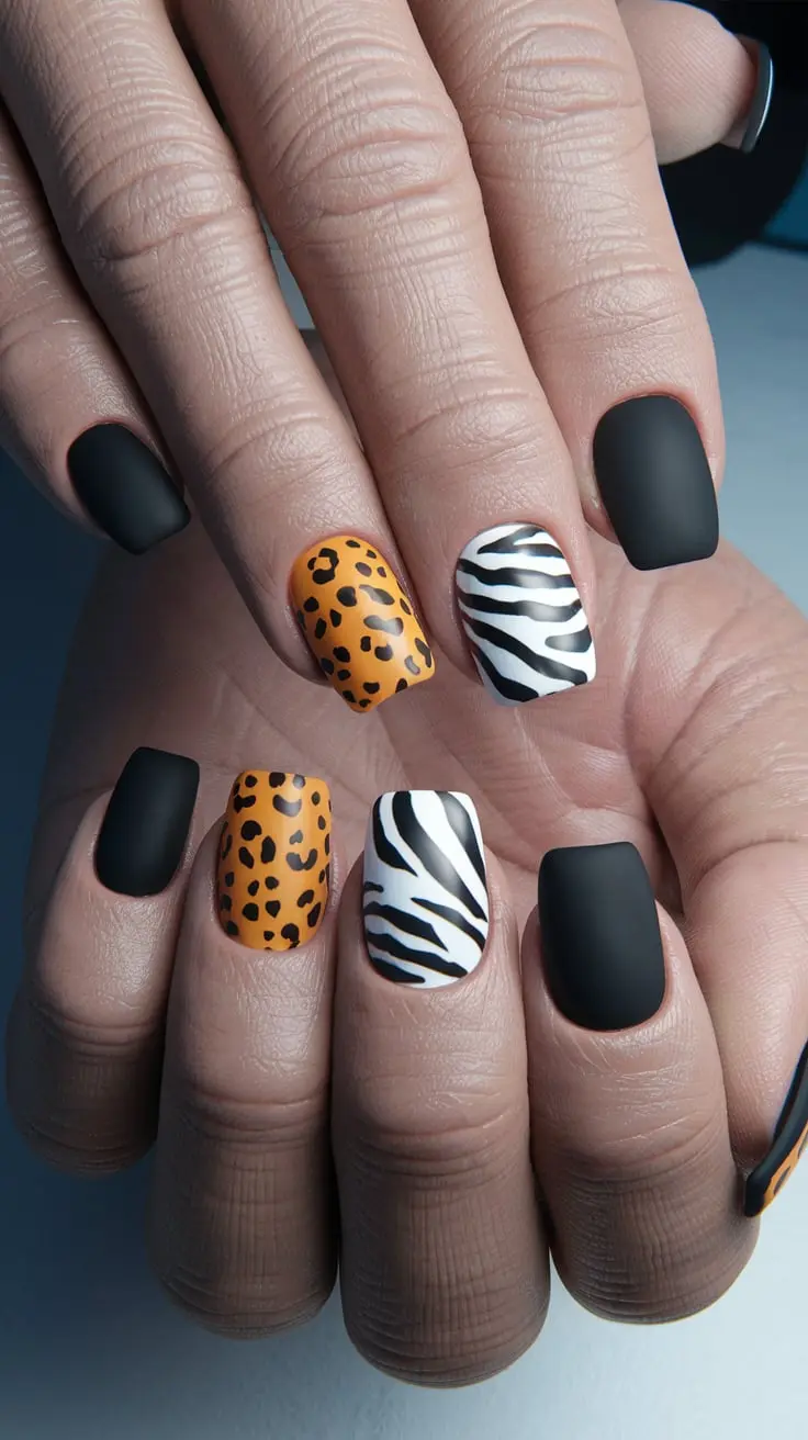 animal print square nails