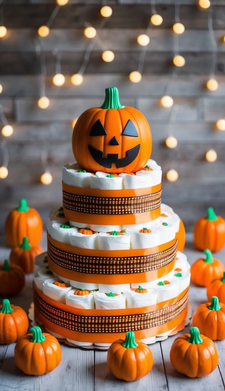 Pumpkin-themed diaper cake