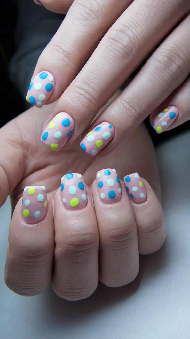 short square nails with polka dots