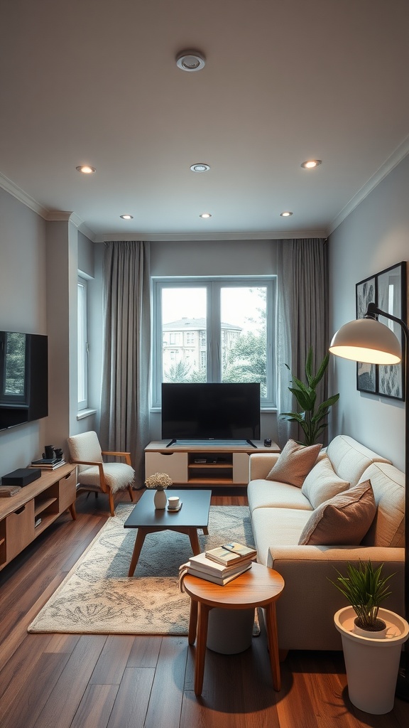 A small living room with smart technology features