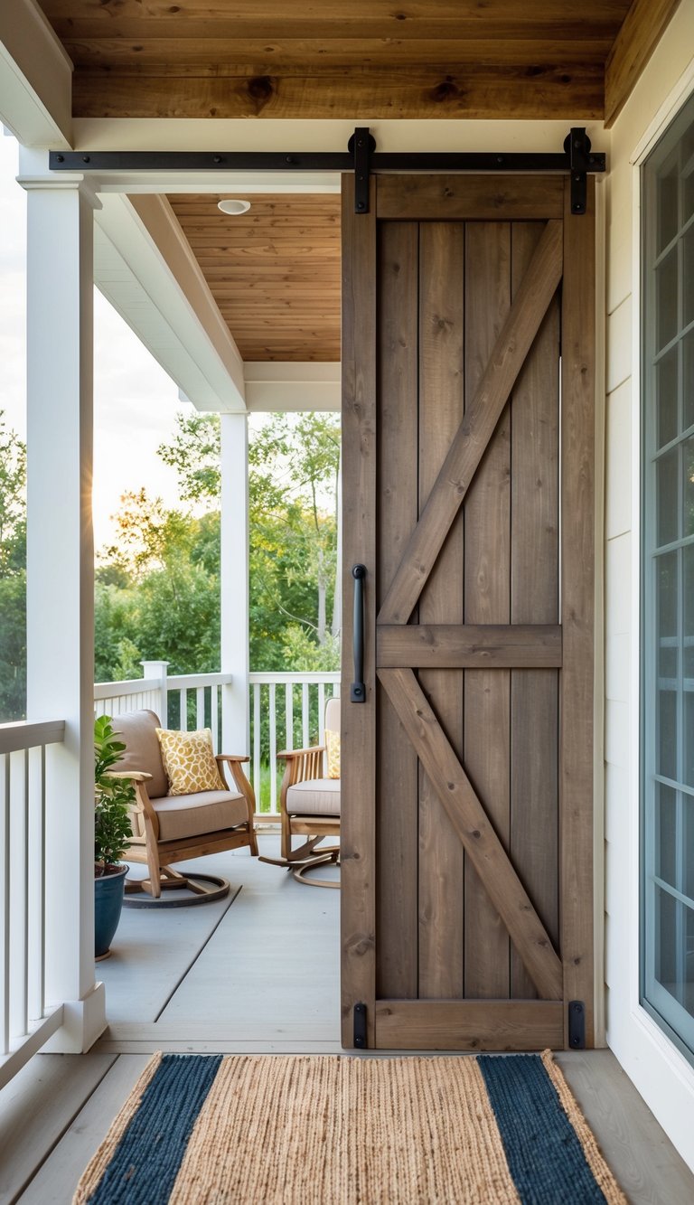 A barn door slides open between a porch and sunroom, bringing rustic charm to the modern conversion