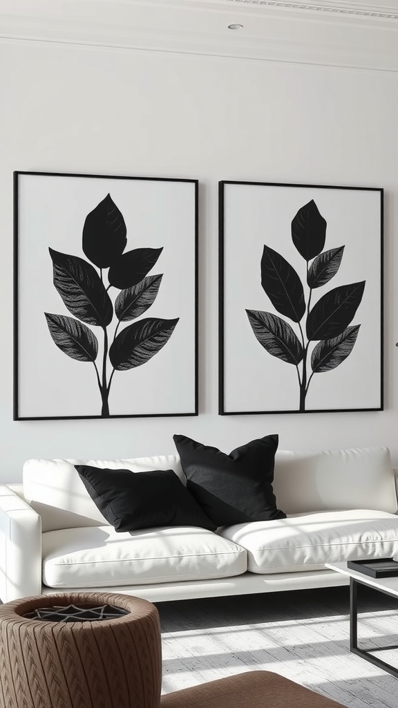 A warm living room featuring an orange sofa, black accents, wooden wall, and bright natural light.