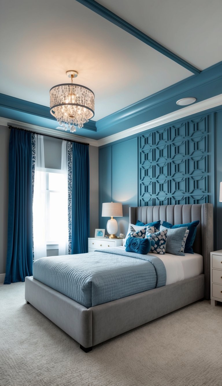 Luxury young boys bedroom with Blue and Gray Color Scheme

