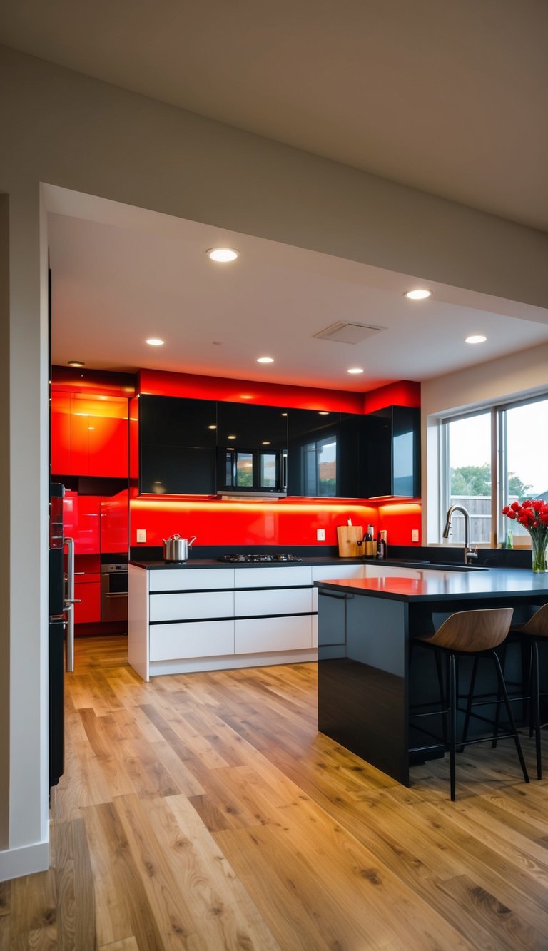 Lively Open Concept with Red Highlights