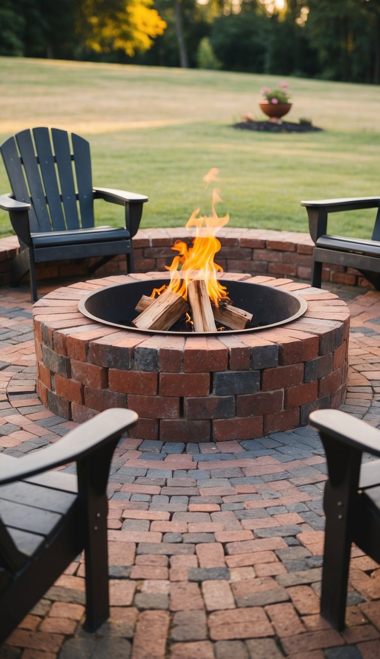 A rustic brick fire pit circle surrounded by 27 backyard fire pit ideas