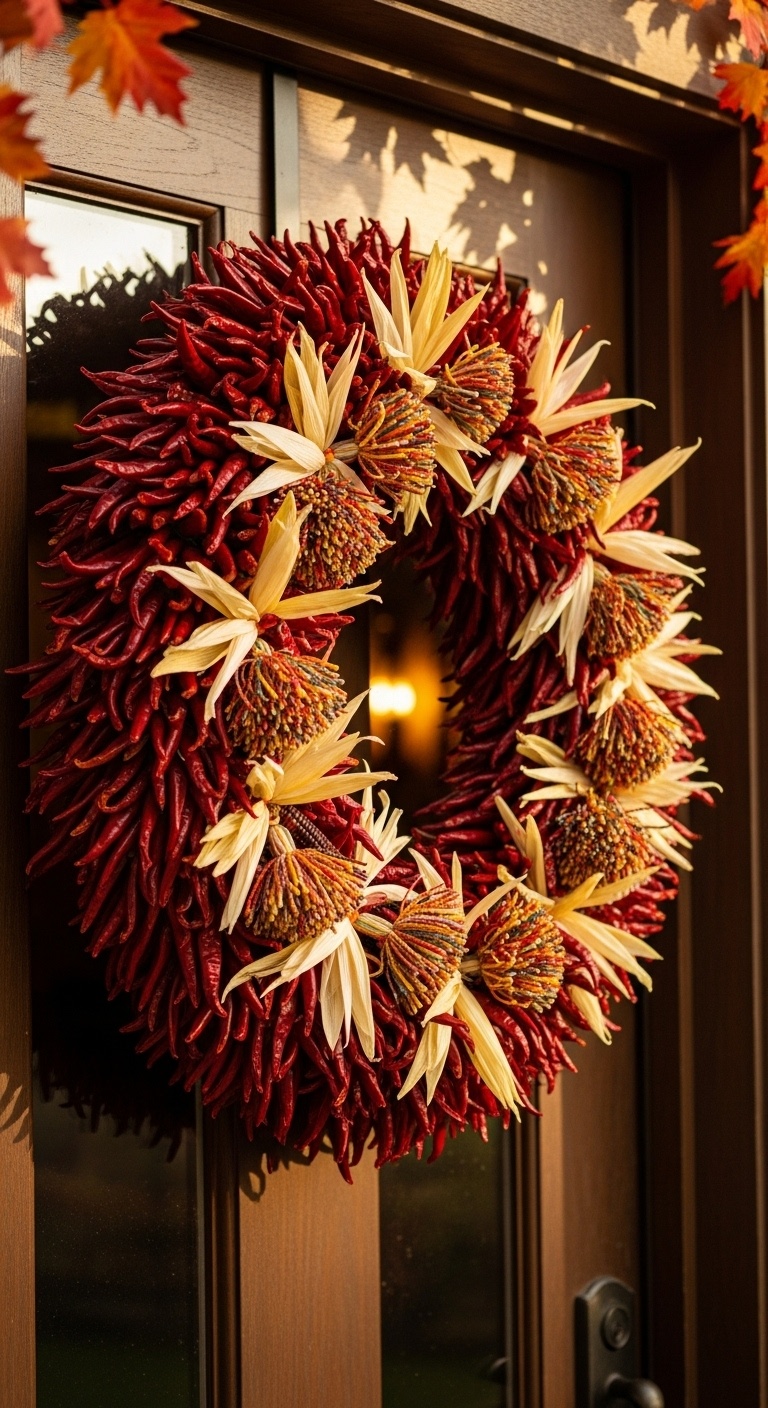 Chili Pepper and Corn Tassel Wreath