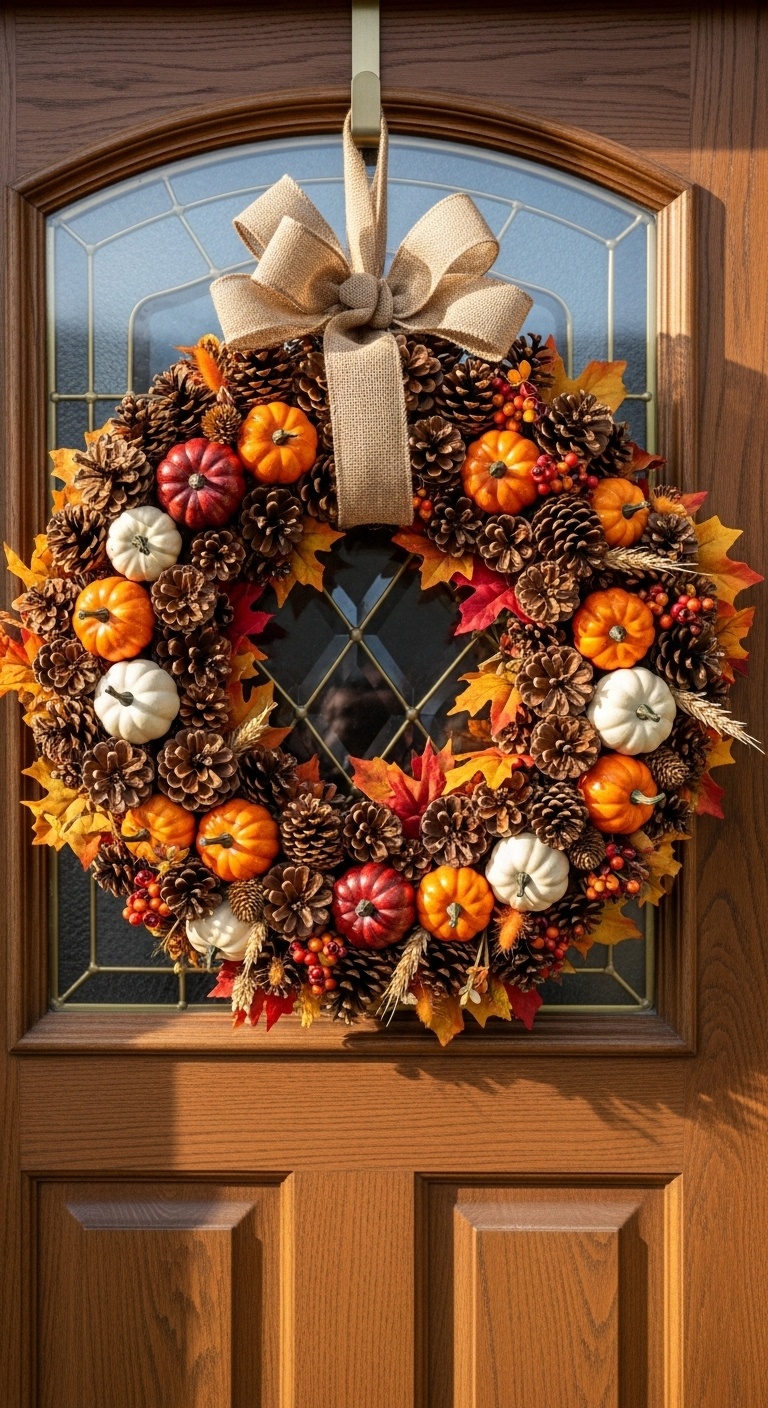 Classic Pumpkin and Pinecone Wreath