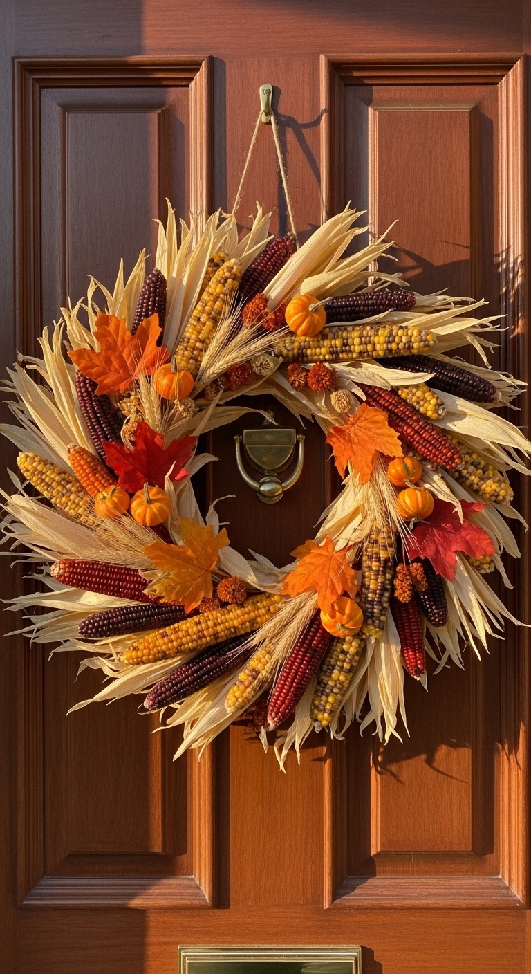 Corn Husk and Indian Corn Wreath