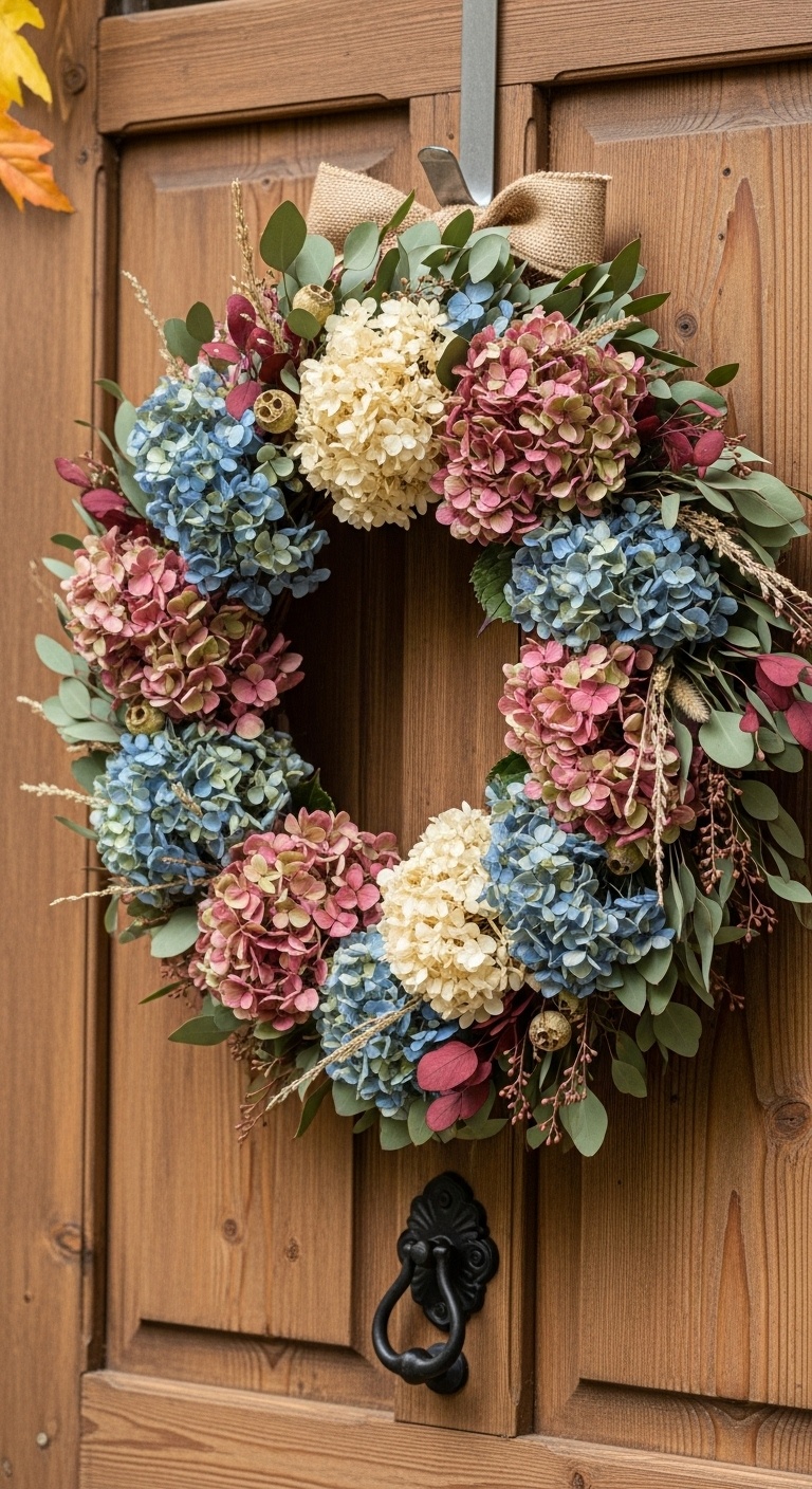 Dried Hydrangea and Eucalyptus Wreath