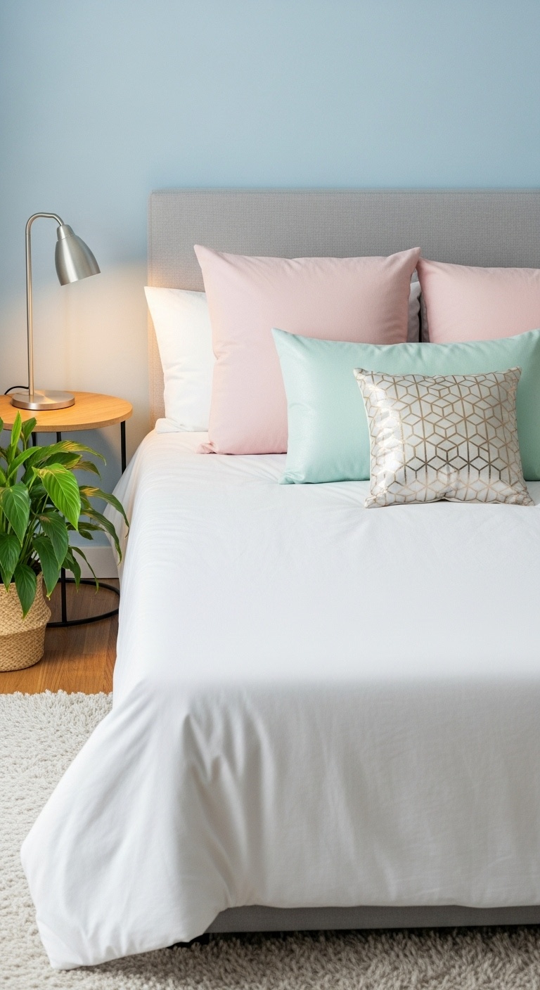 Mix of pastel and metallic pillows