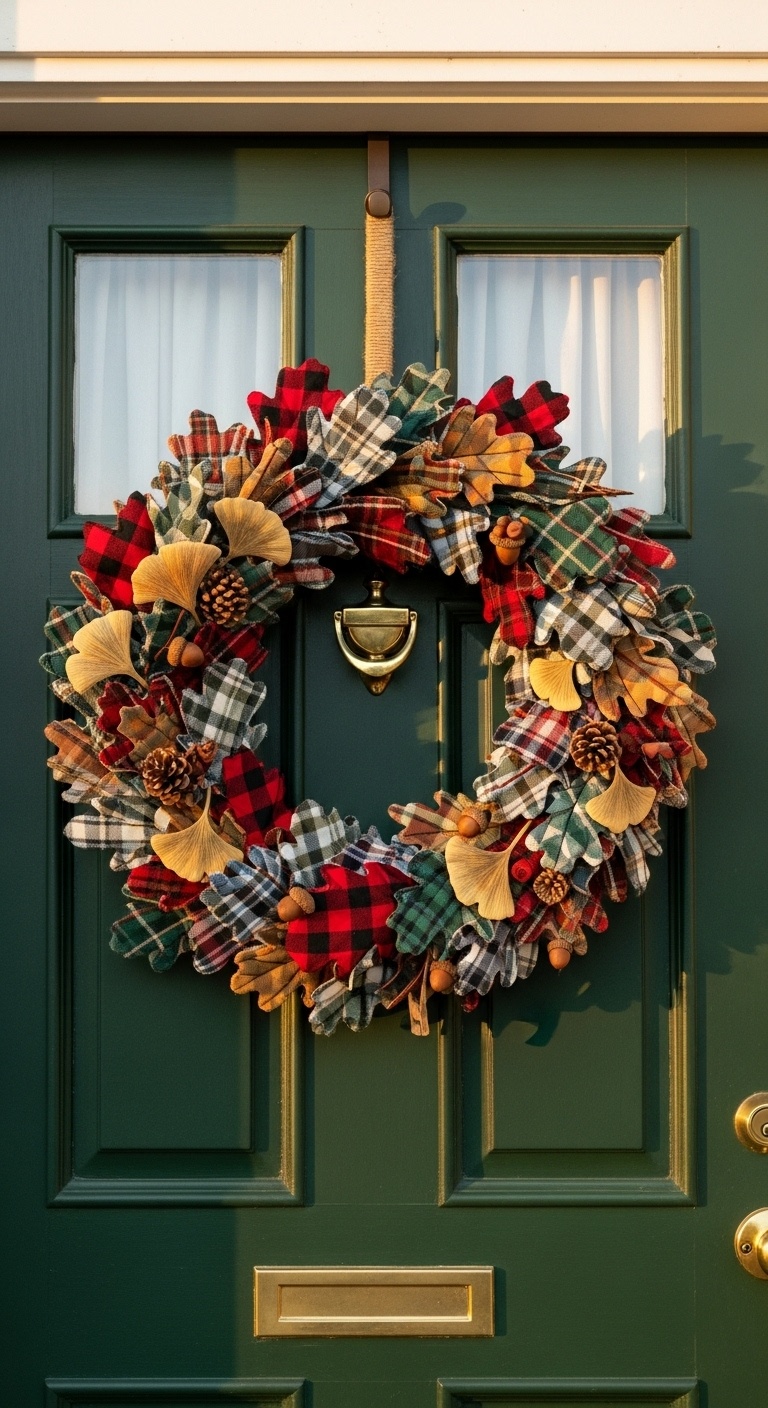 Plaid Fabric Leaf Wreath