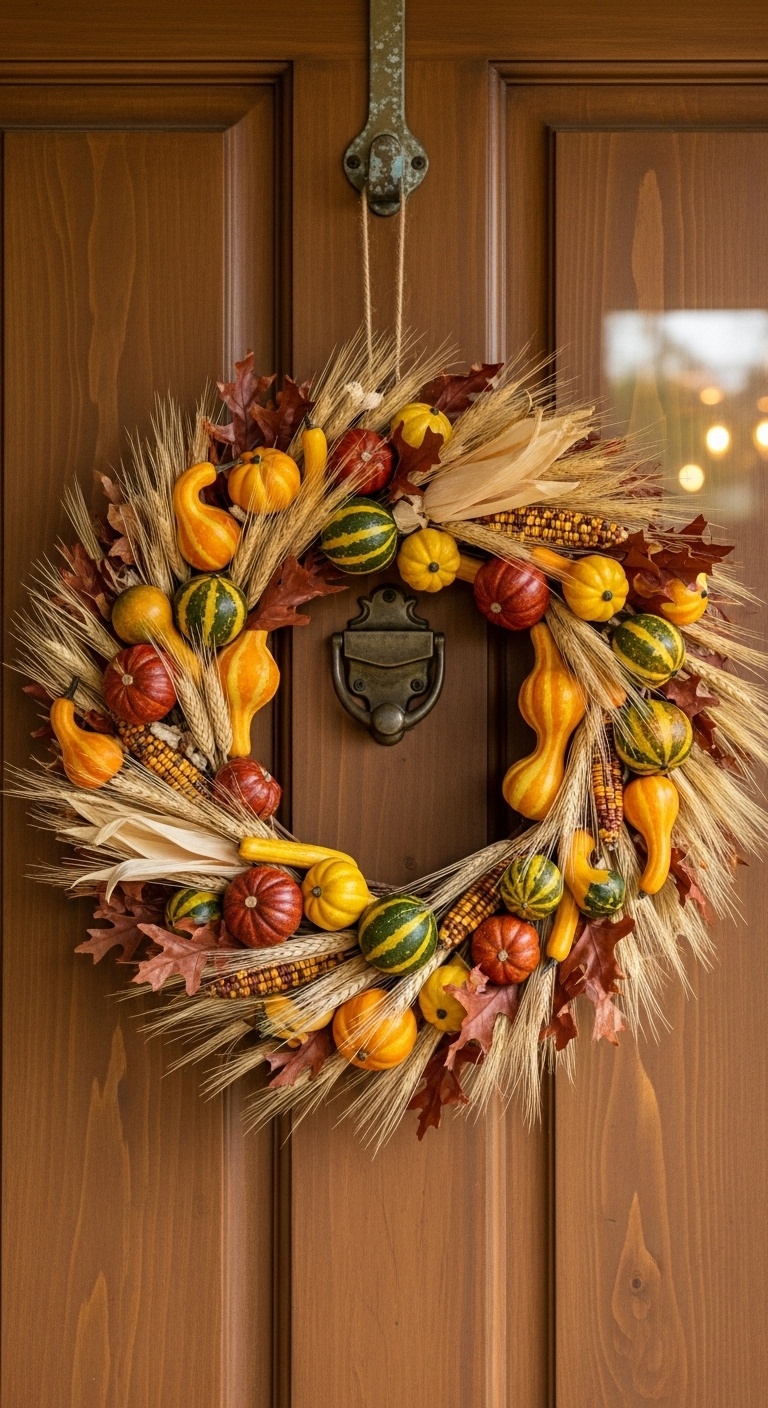 Rustic Gourd and Wheat Bundle Wreath