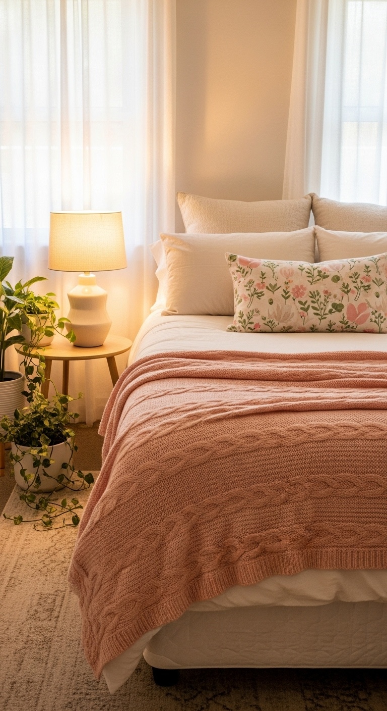 Soft knitted throw blanket