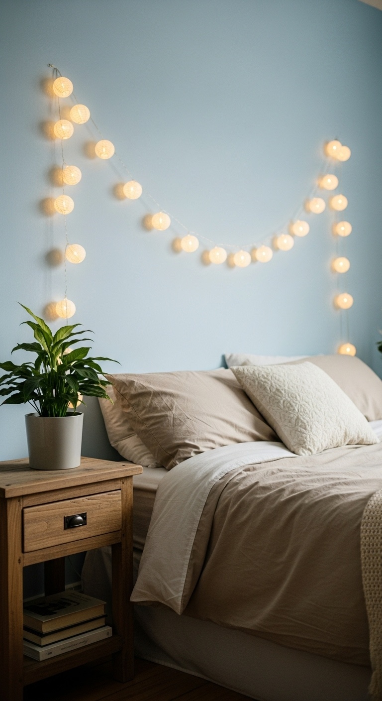 String lights with tiny paper lanterns