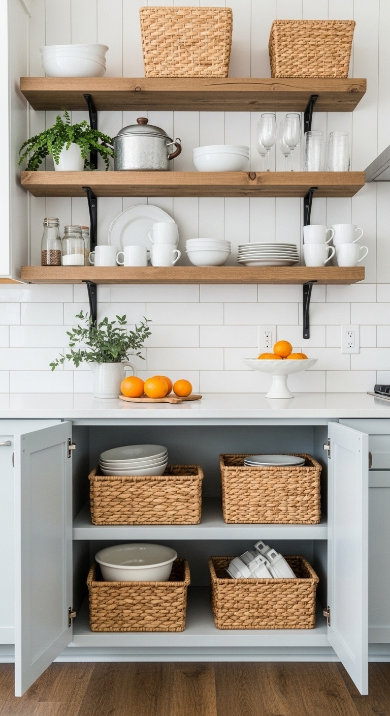 Open Shelving in a Rustic Farmhouse Kitchen