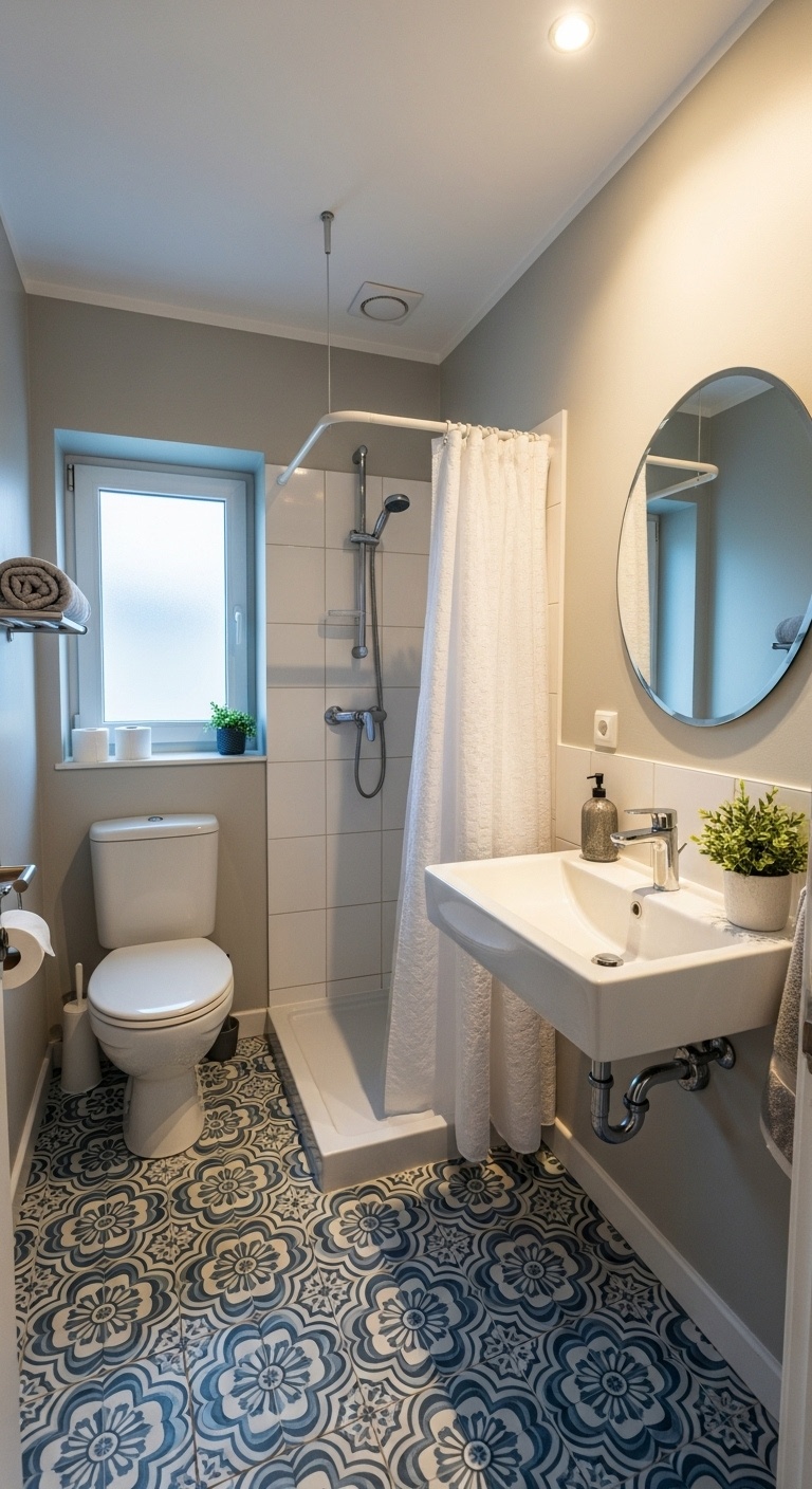Use patterned floor tiles